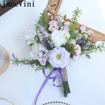 

JaneVini Paarse Rozen Purple Lavender Rose Bride Bouquets Silk Flowers Hand Holder Bridesmaid Bridal Bouquet Wedding Accessories