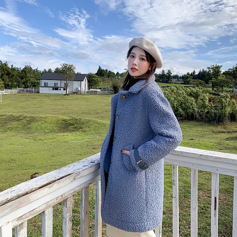 

2019 New Style Lambs Wool WOMEN'S Coat Thick Fur Mid-length CHIC Woolen Cotton Coat