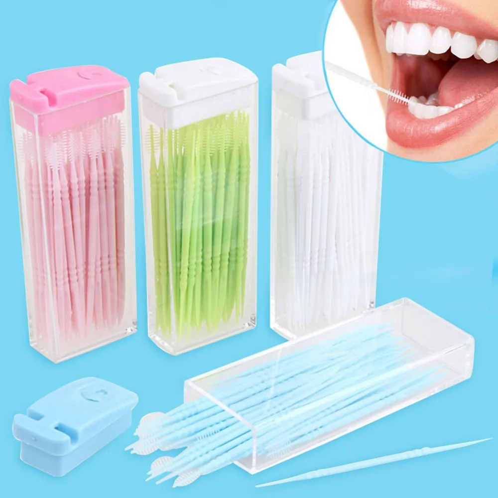 Версия портативной пластиковой чистки зубочистки 50 палочек для защиты окружающей среды Путешествия зубная нить палочки(случайный цвет