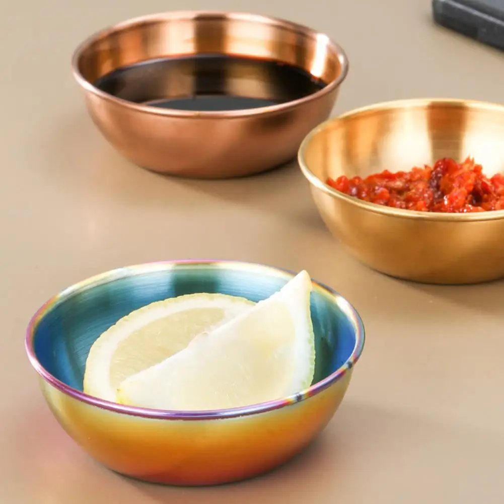 Seasoning Bowl Solid Color Sturdy Stainless Steel Round Dipping Bowl Mini Appetizer Plate Gravy