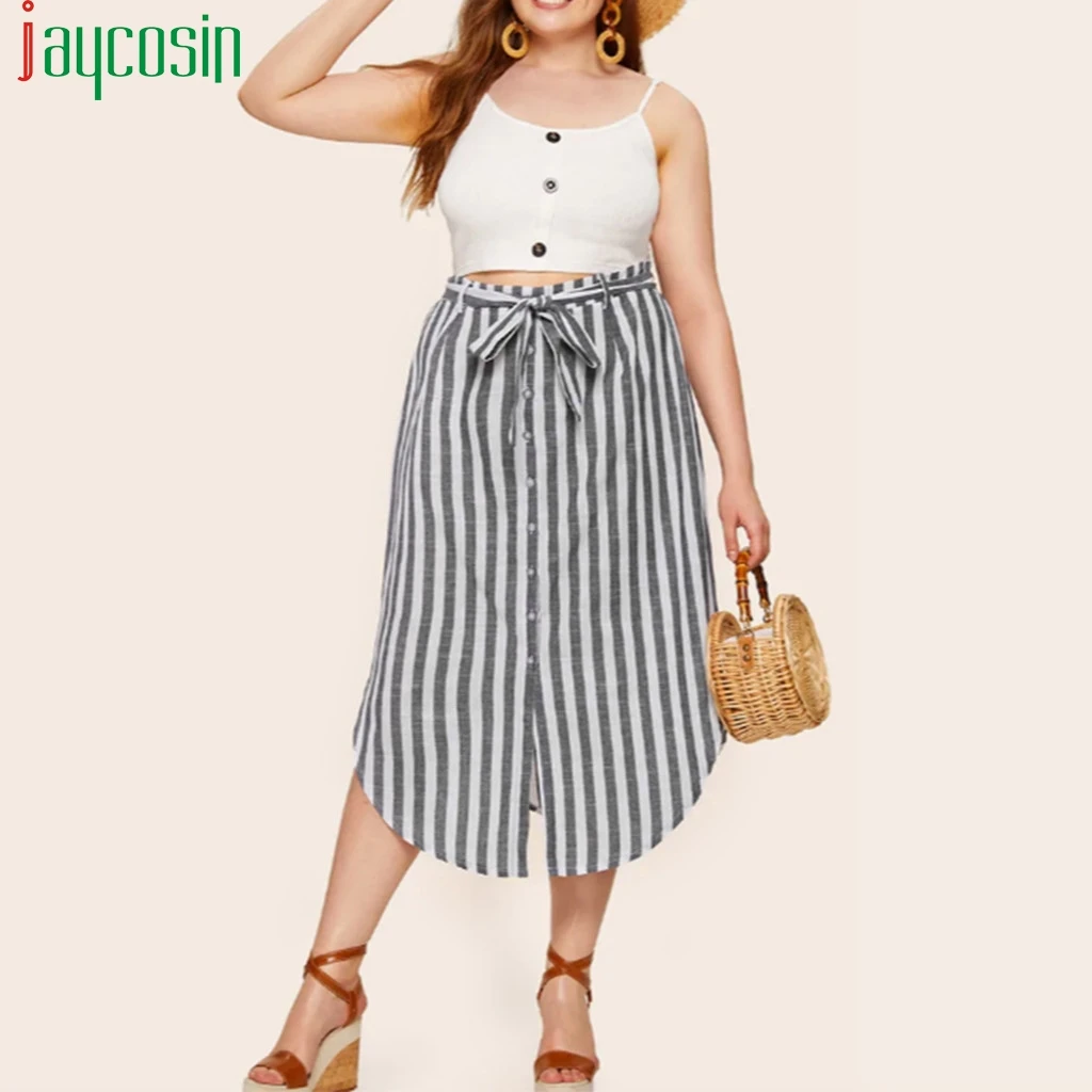 Для женщин юбка хлопчато-бумажное, Полосатое Кнопка широком низком каблуке с боковой молнией модные женские туфли свободные юбки Повседневная дышащая женская обувь, большой размер юбка