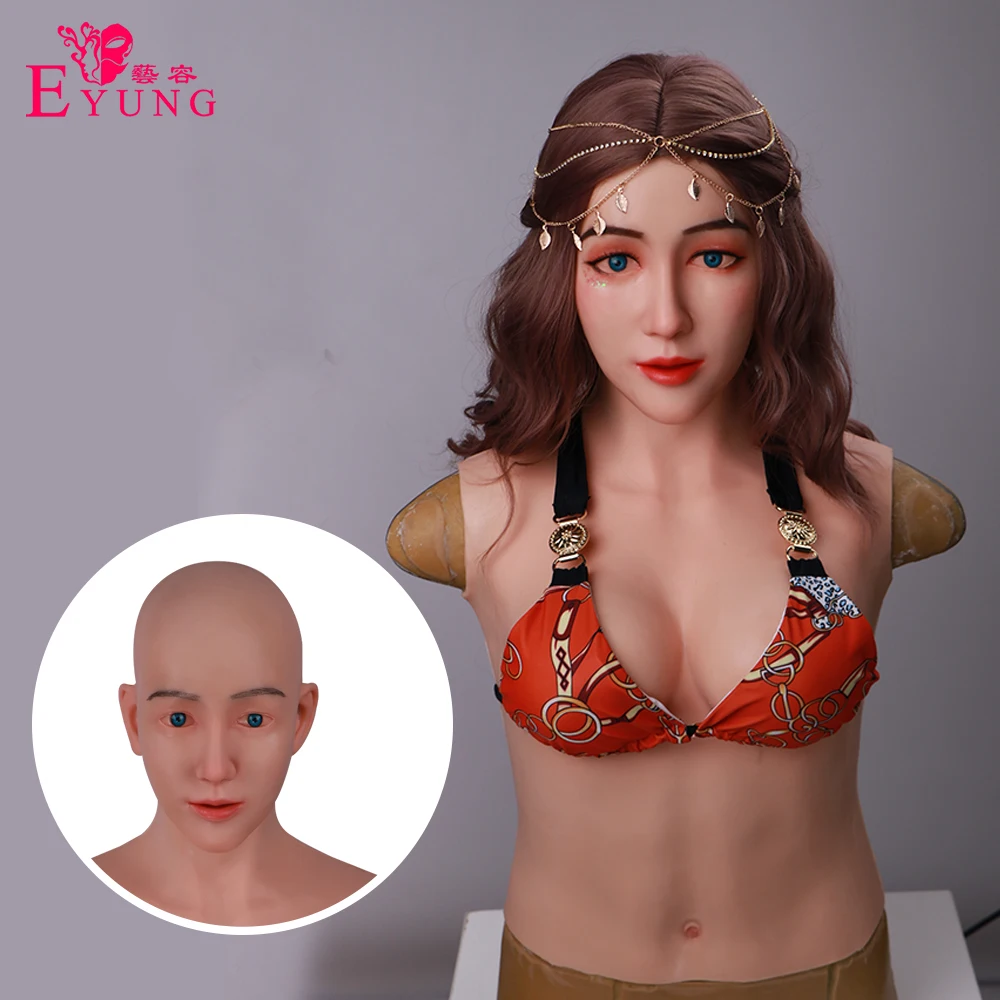 

Yirong Eyung New Goddess Mask Props Transfiguration Role Playing Silicone Realistic Hand Female Mask with Breast Form E Cup
