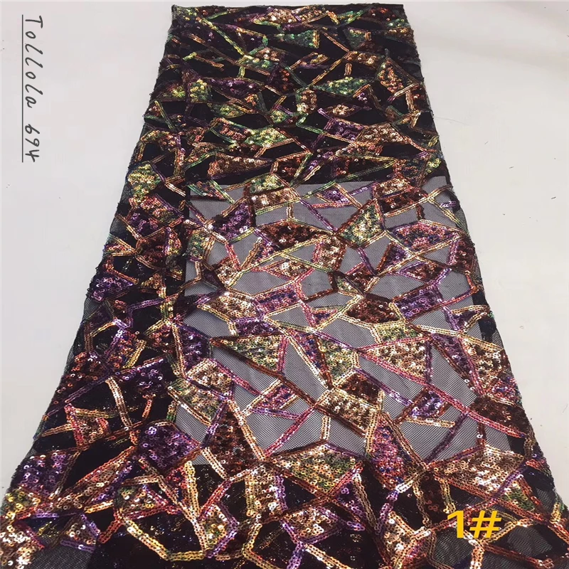 

2019 high quality sequence French Nigerian sequins net lace,African tulle mesh sequence lace fabric for dress 5yards/lot