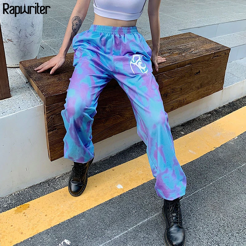 

Rapwriter Streetwear Tie Dye Print Elastic High Waist Pants Women 2020 harajuku Loose Sweatpants Joggers Women Pantalon Femme