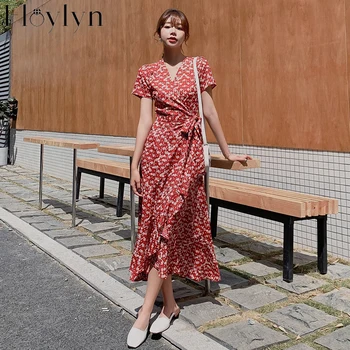 

Summer Boho Beach Dress Women Chiffon Dresses Summer V-neck Ruffles Bohemian Plus Size Dress Rode Vestido