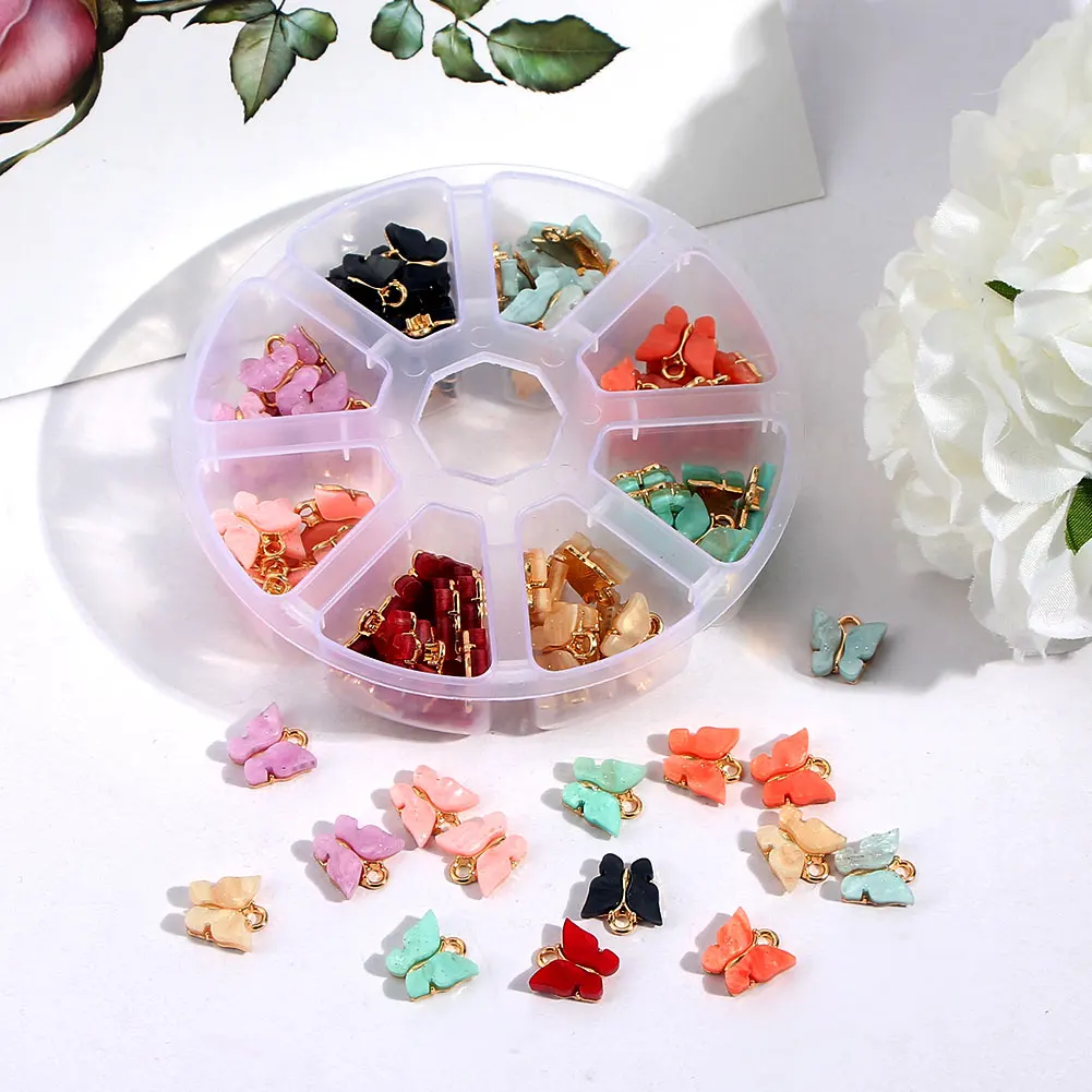 96Pcs/Lot Colorful Acrylic Butterfly Charms Accessories With Free Box for DIY Making Earrings Pendant Necklace Jewelry Wholesale