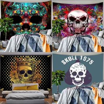 

Skull King Meditating Tapestry Mandala Carpet Hippie Divination Tarot Death Live Die Skull 1975 Witchcraft Wall Hanging Blanket