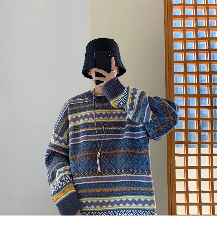 Зимний мужской свитер, теплый модный ретро повседневный вязаный пуловер с круглым вырезом, Мужская Уличная одежда, вязаные свитера, мужской свитер, одежда M-2XL