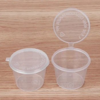 

10PCS 40ml Disposable Plastic Takeaway Sauce Cup Containers Food Box With Hinged Lids Small Pigment Paint Box Palette