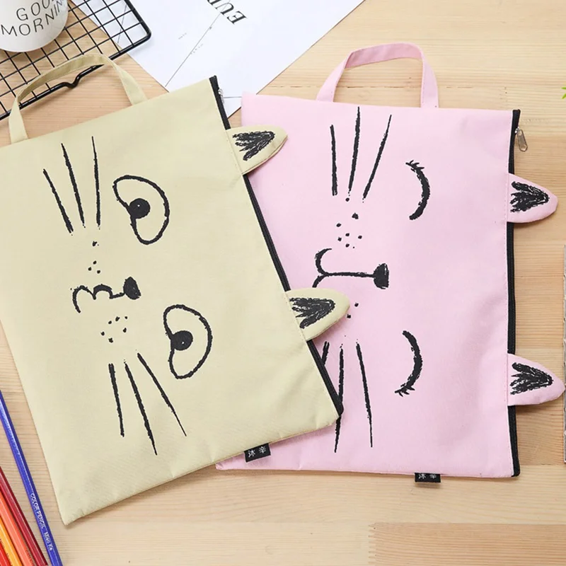 1Pc A4 Cat Canvas Bag Fabric File Folder Document Bag Notebook Storage Organizer Bag Office School Supplies