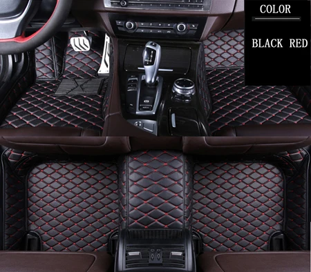 Кожаные автомобильные коврики для hyundai solaris ix35 30 25 Elantra MISTRA GrandSantafe accent автомобильный Стайлинг на заказ коврик для ног - Название цвета: Black with red