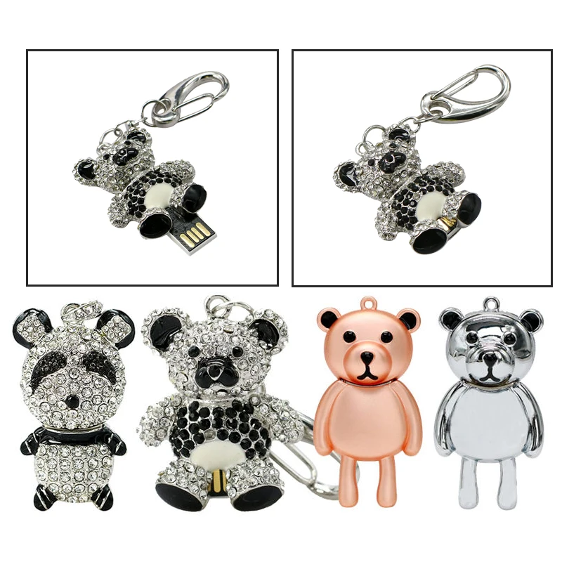 USB флеш-накопитель 128 ГБ мультяшный алмазный маленький медведь флешка Usb 2 0 4 8