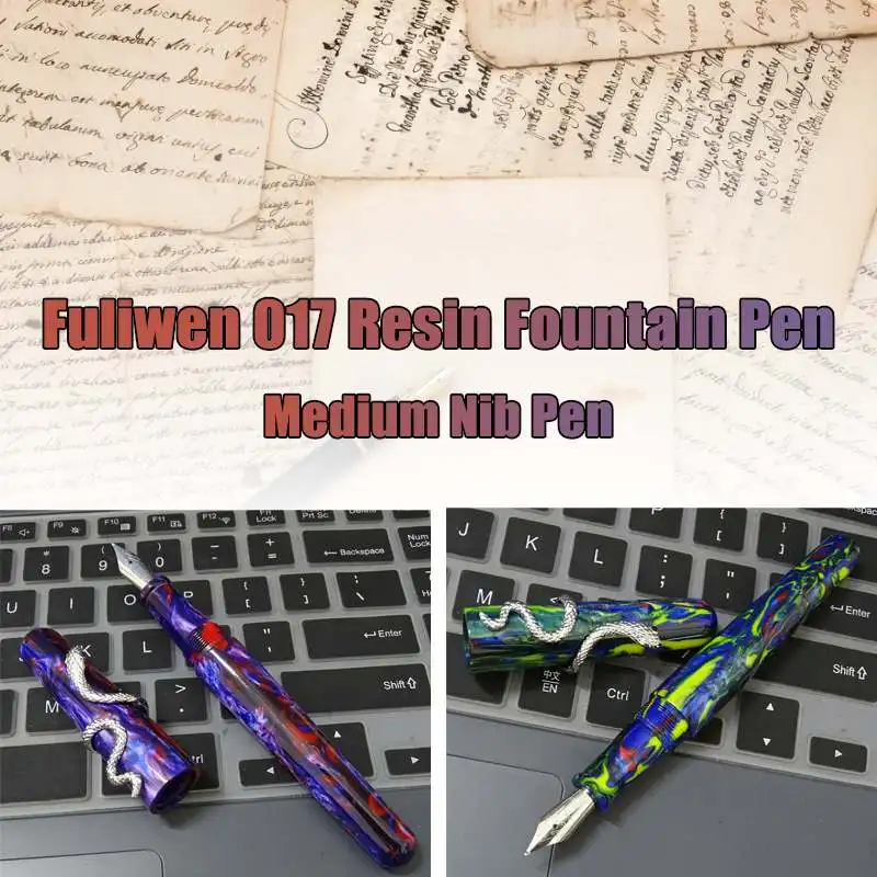 

Fuliwen 017 Resin Acrylic Fountain Pen Big Size Ink Pen with Unique Silver Snake Ring Medium Nib Luxury Gift Pen Office School