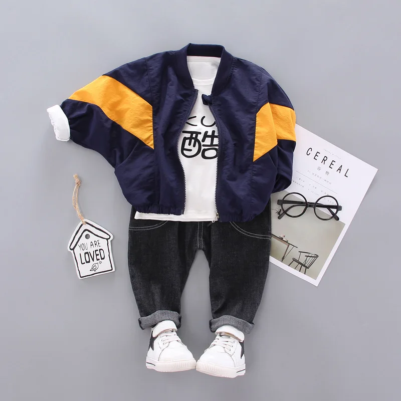 

Children Autumn Joint Bat Sleeve Zip-up Shirt BOY'S Korean-style Fashion-Style Long-sleeve Suit Three-piece Set