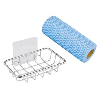 

1 Pcs Rust Proof Stainless Steel Soap Case Holder With Powerful Adhesive & 3 Rolls Disposable Dish Cloth Dish Towels