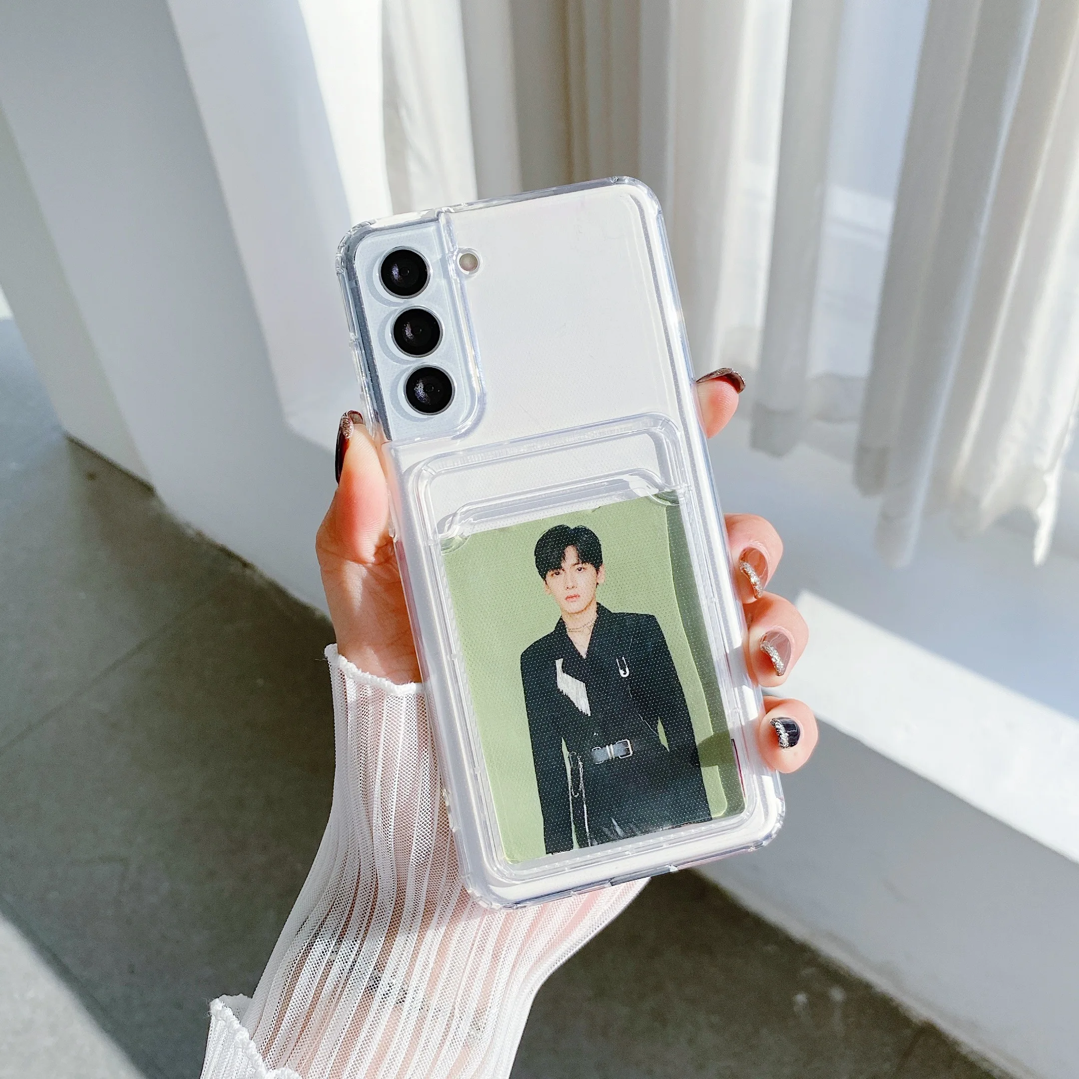 kawaii phone cases samsung Clear Card Holder Shockproof Case For Samsung Galaxy A53 5G A33 A13 A82 A72 A52 A32 A22 A12 A71 A51 A31 A21S A90 A70 A50 A30 A20 silicone case for samsung