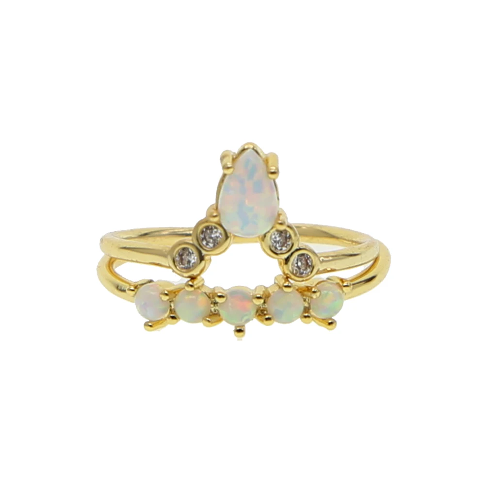 

Hot Sale Chevron Engagement Band Set Opal Stone Gold Color Fashion Stacking Rings Set 2PCS for Women Lady Gift Minimal Design