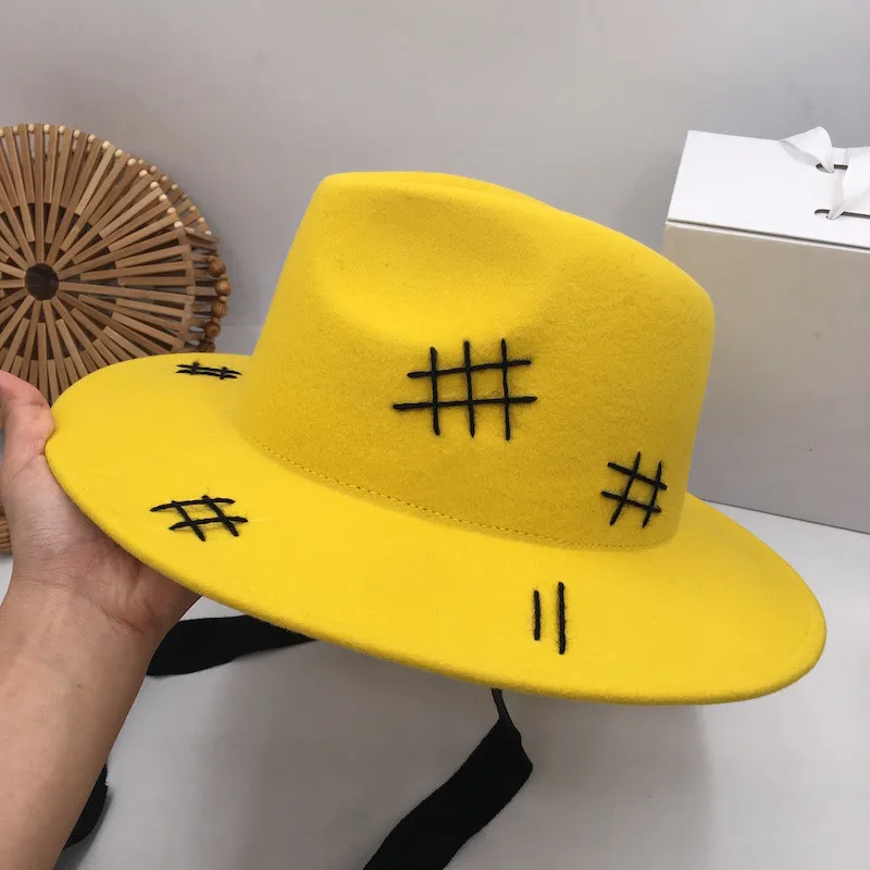 Дизайнерские осенние и зимние Новые Желтые Модные шерстяные шапки, женские фетровые шляпы в британском стиле, европейские и американские