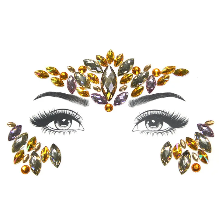 1   Fashion Colorful Rhinestone Face Stickers For Womwn Party Decor Eyebrow Stick Resin Drill Self-Adhesive Crystal Face Sticker