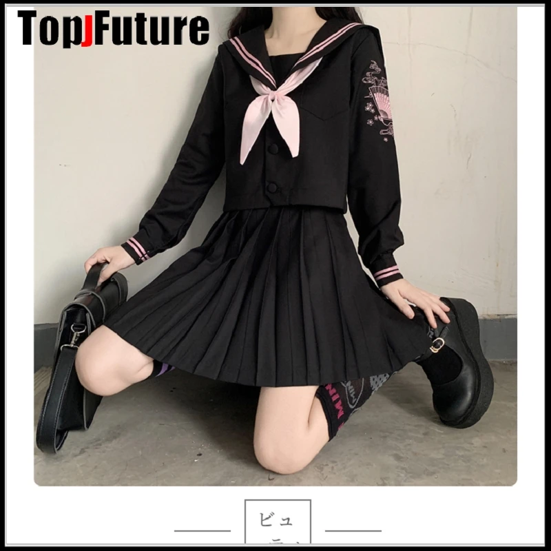 

Orthodox college pink fan Embroidery Japanese student school uniform JK Uniform suit BAD GIRL cosplay sailor suit class set