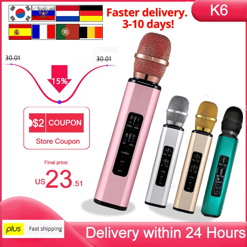 Multi Functional Wireless Bluetooth Karaoke Microphone Double Dual Speakers Portable Intelligent Karaoke Mic For Mobile Phone