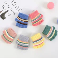 Детские Зимние перчатки для малышей; варежки на полпальца; детские шерстяные вязаные перчатки в полоску; теплые детские варежки ярких цветов; От 0 до 3 лет