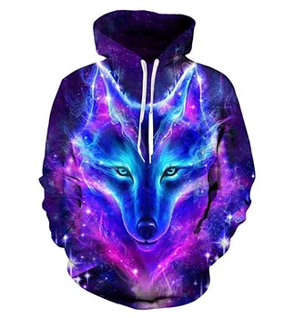 

Wolf print Hat Pocket Turtleneck Men's Tide Hat Men's Wear Men's Sweatshirts Printing Blouse hoodies