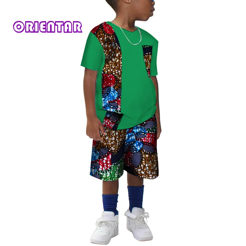 Детская одежда в африканском стиле комплект из 2 предметов, хлопковая футболка с короткими рукавами и штаны для мальчиков, одежда с принтом в африканском стиле Базен Риш, WYT214 - Цвет: 11