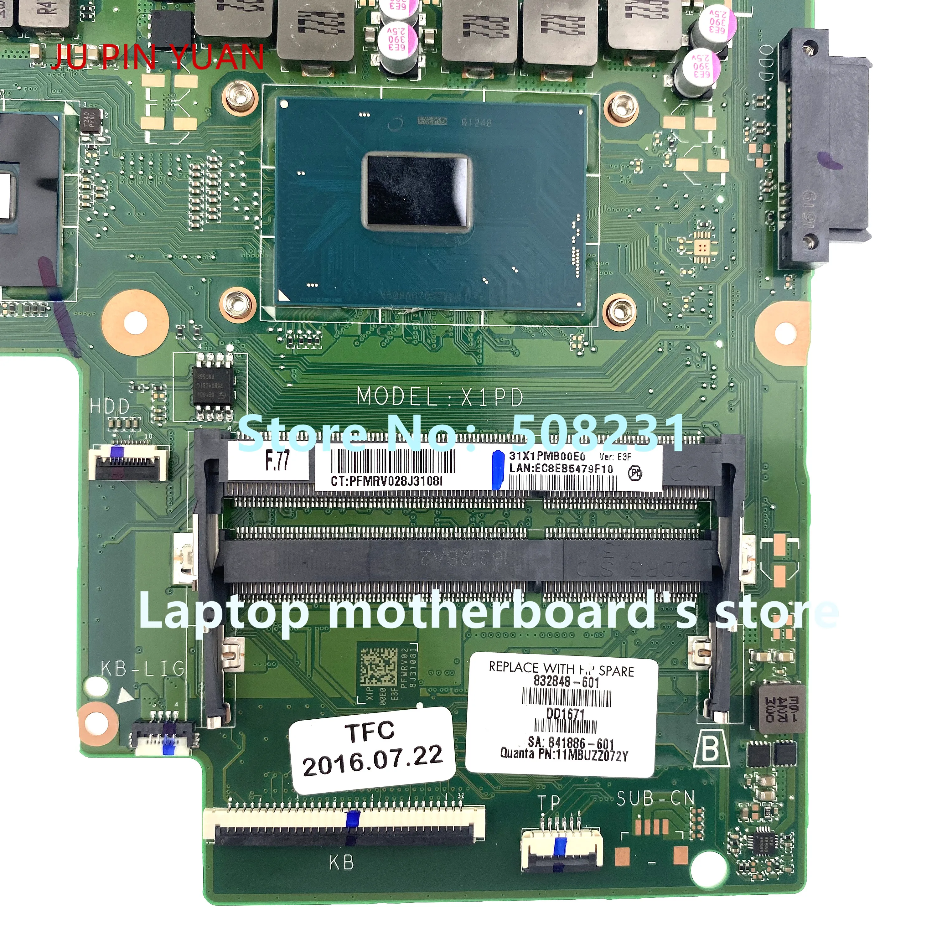 JU PIN YUAN For HP Pavilion Gaming Notebook 15-ak Laptop Motherboard 832848-601 832848-501 832848-0