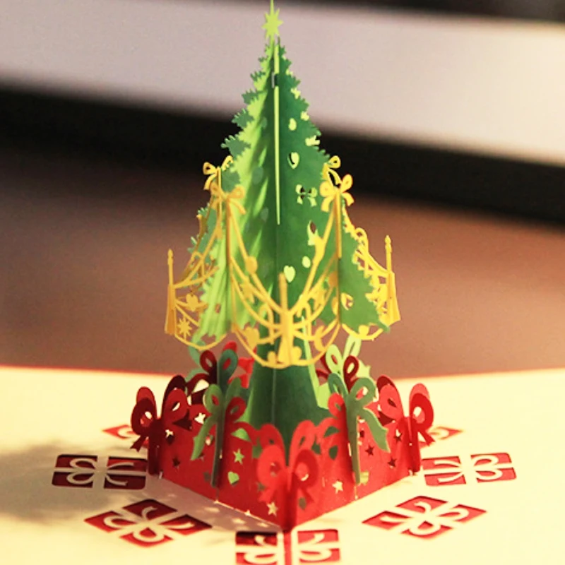 

Christmas Folding Card Popup Greeting Card 3D With Small Postcard And Envelope Unique Winter Festival Invitation Cards