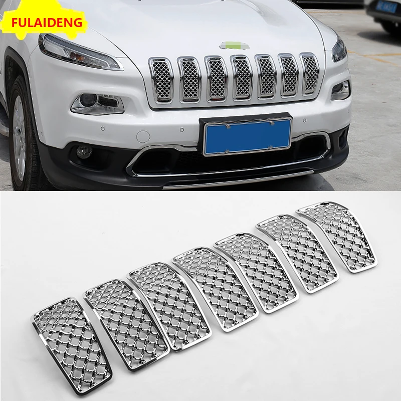 7 шт. для Jeep Cherokee- ABS Хром Передняя Центральная решетка вентиляционное отверстие бампер крышка отделка автомобиля Стайлинг Аксессуары