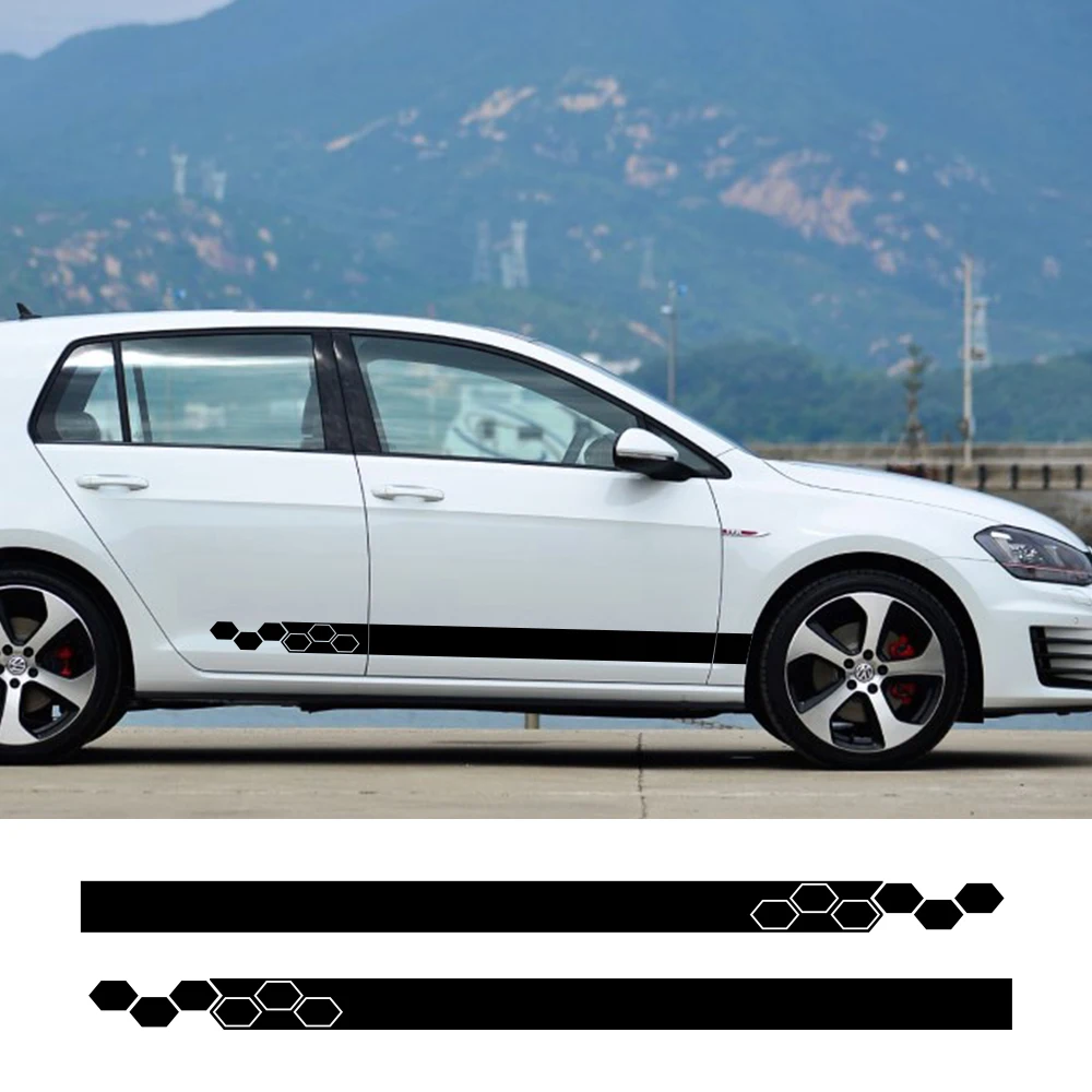 Автомобильные наклейки на дверь, боковая юбка, виниловая пленка, гоночные наклейки для Volkswagen VW Golf 4 5 6 7 MK3 MK4 MK5 MK6 Polo, автомобильные аксессуары