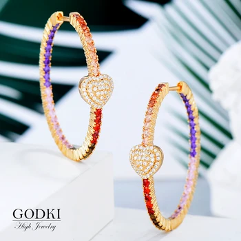 

GODKI Fashion Heart Love Hoop Earrings Trendy Cubic Zircon Charms DUBAI Round Hoop Statement Earring for Women Wedding Jewelry