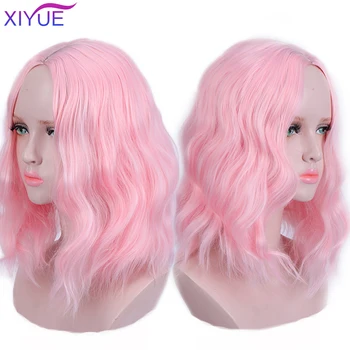 

XIYUE 14 Inches Short Curly Synthetic Hair Women Lady Daily Costume Cosplay Wig Natural Golden/Pink High Temperature Fiber