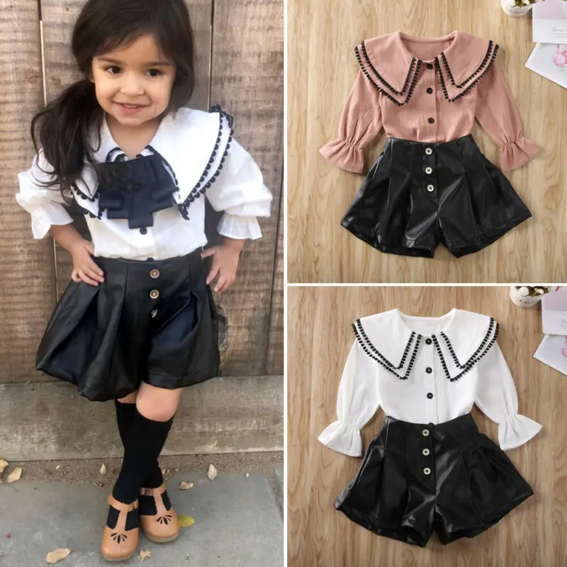 Imcute/Коллекция года; Осенняя детская одежда с длинными рукавами и пуговицами для маленьких девочек и мальчиков; топы с кисточками; рубашка; комплекты с кожаными шортами