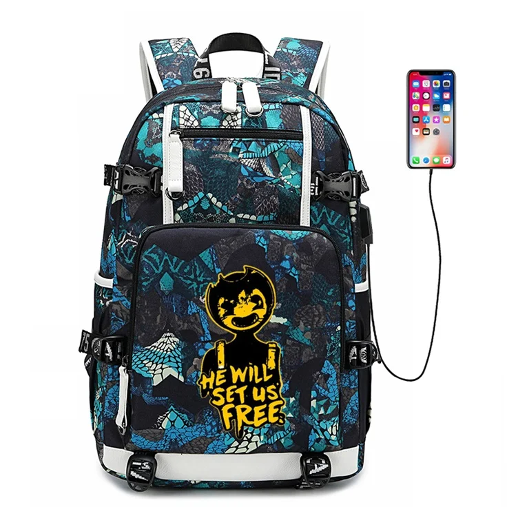 Bendy и чернильная машинка рюкзак usb зарядка дорожная сумка для подростков мальчиков девочек Школьный рюкзак сумка для ноутбука Косплей - Цвет: Style H