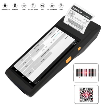 Günstige QS POS PDA Drucker Handheld Terminal Alle In Einem Bluetooth Drucker Android 7,0 4G Wifi POS GPS Smart Optional NFC Barcode Scanner