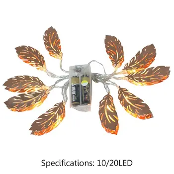 

10/20 LEDs Iron Feather Leaf String Light For Home Outdoor Store Twinkle Decor