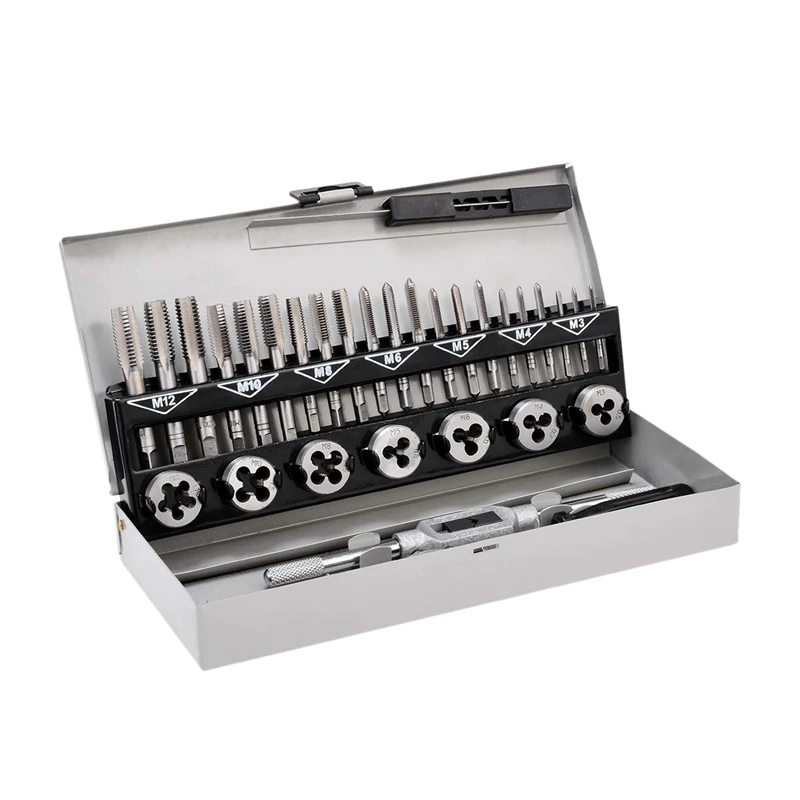 

TOP Tap And Die Set Metric Hardened Steel Combination Garage Tool Kit With Box -32Cs