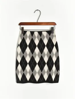

Designer Luxury Brand Skirt for Women Vintage Diamond lattice High Waist Knitted Skirt