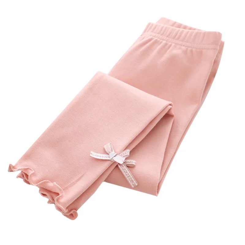 Милые штаны для новорожденных девочек хлопковые леггинсы осенние леггинсы с эластичной резинкой на талии с цветочным принтом и бантом для малышей - Цвет: Pink