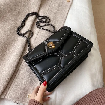 

Rivets Designer PU Leather Crossbody Bags For Women 2020 Small Chain Shoulder Messenger Bag Female Travel Handbags