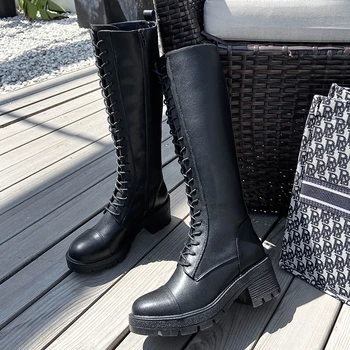 baratas Botas De Alta Qualidade 2020 Botas De Couro Gótico Botas De Alta Plataforma Gótico Preto Martin Botas Femininas