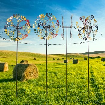 

High Quality Iron Construction Multicolored Windmill Round Shape For Lawn or Garden