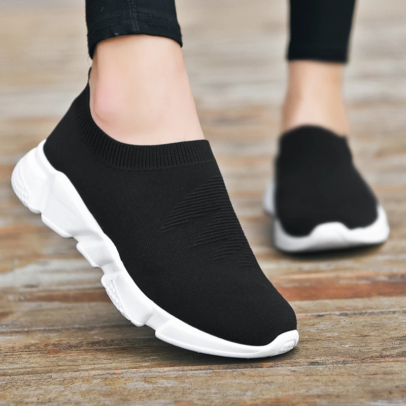 Women's Lightweight Knit Slip-On Sneakers - Casual Flat Loafers
