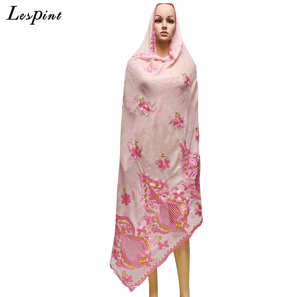 Embroidery Scarf For Muslim Women African Cotton Diamonds Hijab 210x110cm Dubai India Turkey Pray Big Size Shawl 7 Pcs Les-010