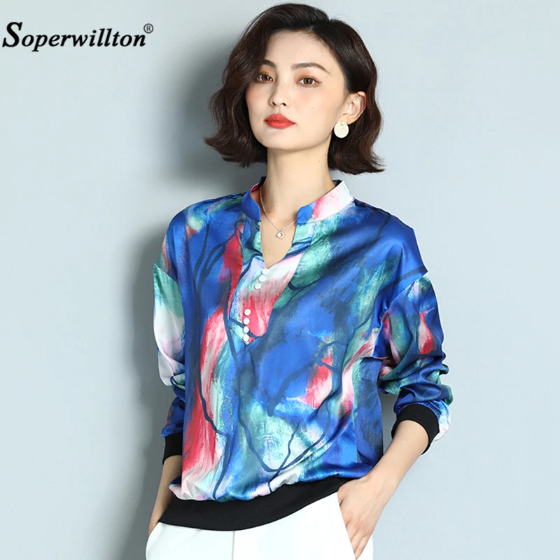 Woman OL Blouse French Elegance Style Silk Blouse Shirts Plus Size 4XL Deep V-Neck Long Sleeve Shirts Office Work Wear Blusas