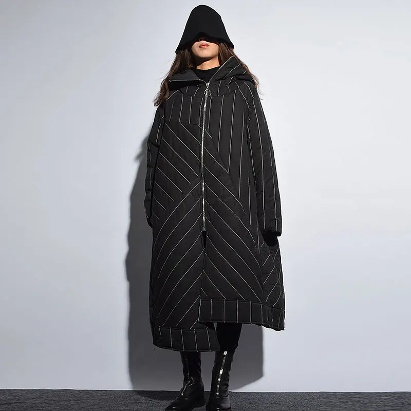 XITAO полосатый с капюшоном воротник X-long Parka для женщин зима Корея Мода Новое поступление A-Line длинный рукав Повседневная ZLL2012