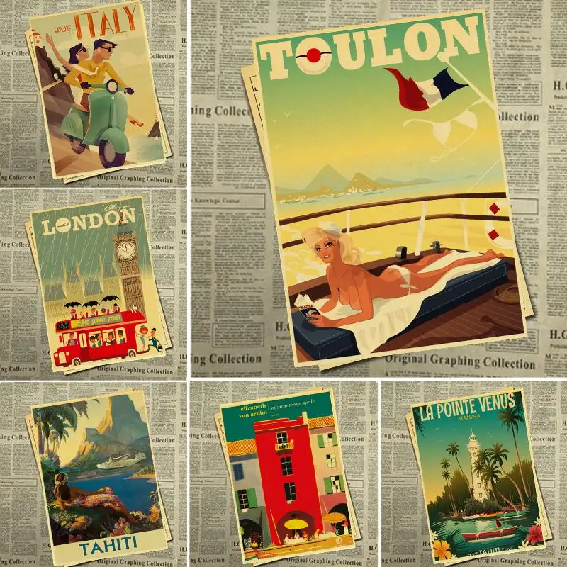 Famous World Travel Italy Thailand London Retro Poster Vintage poster High quality Printing Drawing core Decorative Painting | Дом и сад