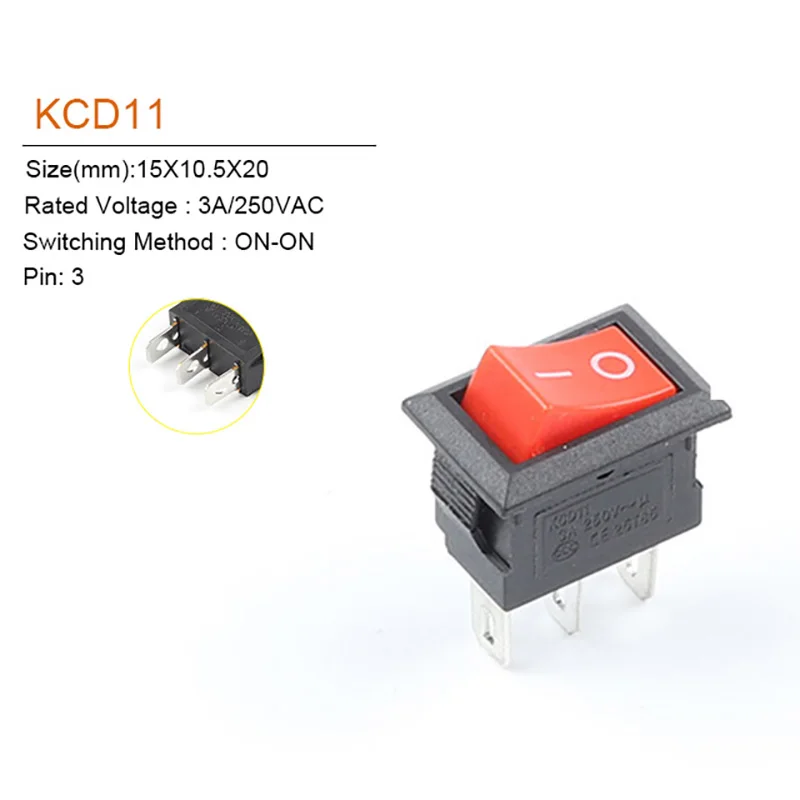 Snap-in Push Button Switch 10 Pcs 10X15mm 3 Pin 3A/250V Mini SPST KCD11 2/3 Position Boat Rocker Power Switches